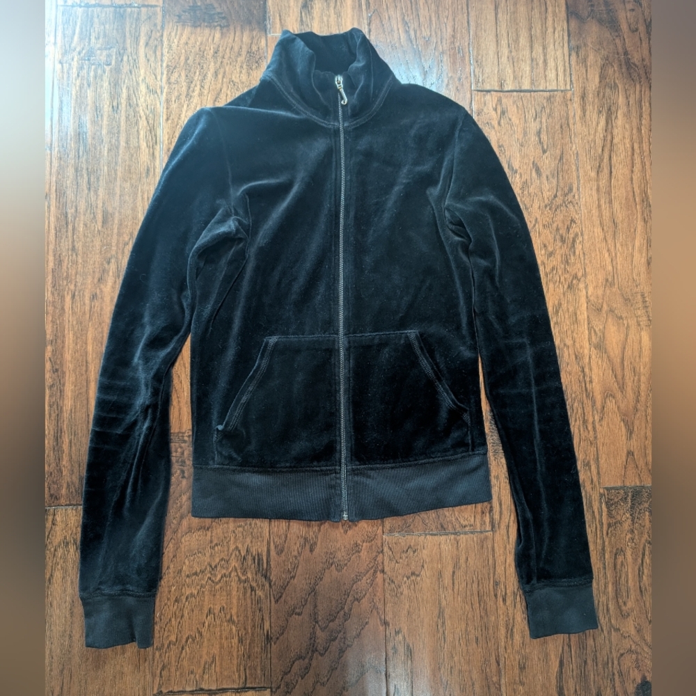 Juicy Couture Black Velvet Velour Zip Up Jacket